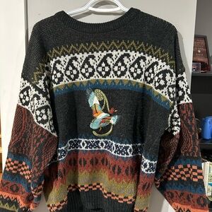 Patterned Crewneck with Embroidered Duck